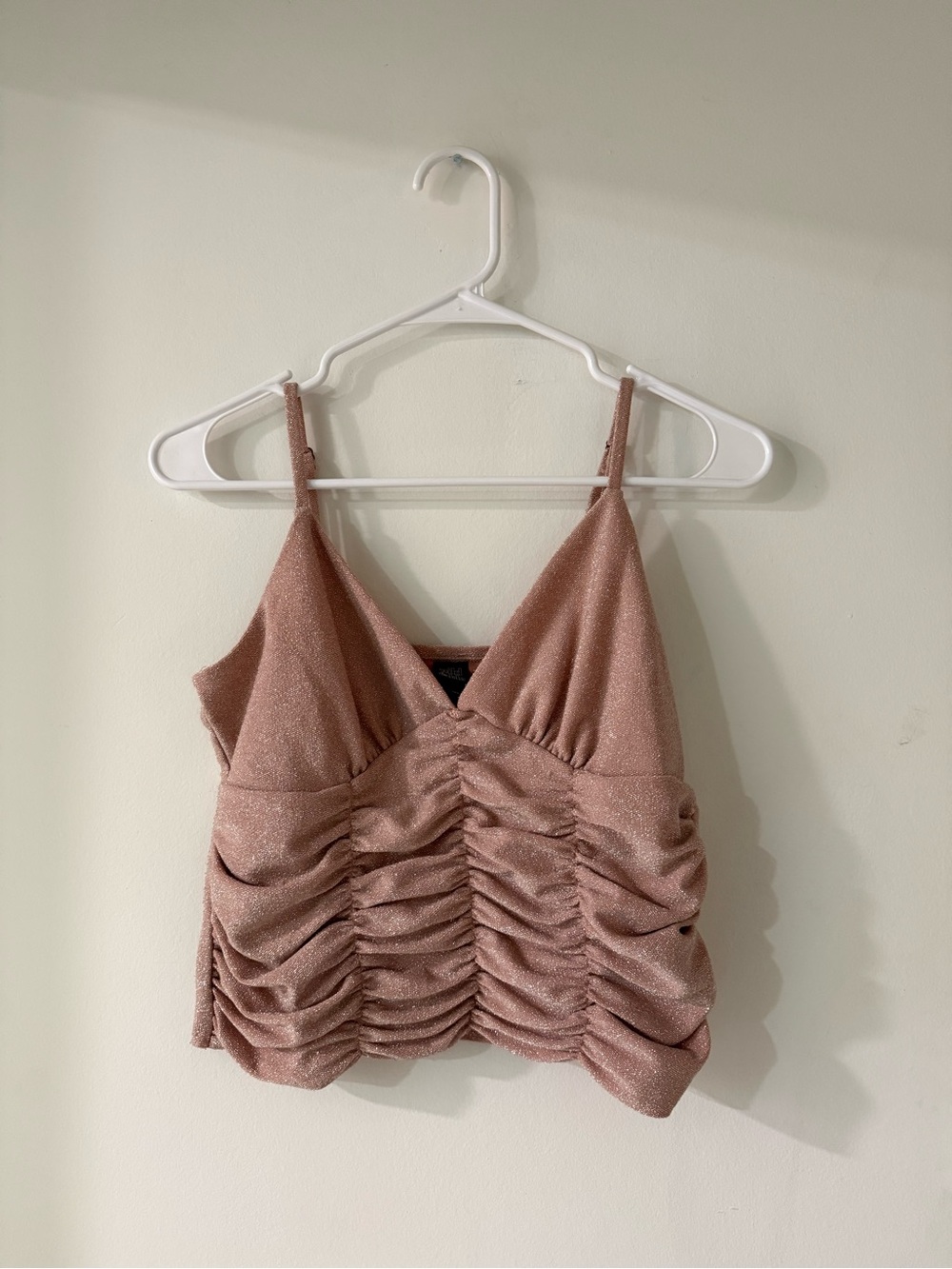 Wild Fable Rose Gold Shimmer Metallic Ruched Tank Top